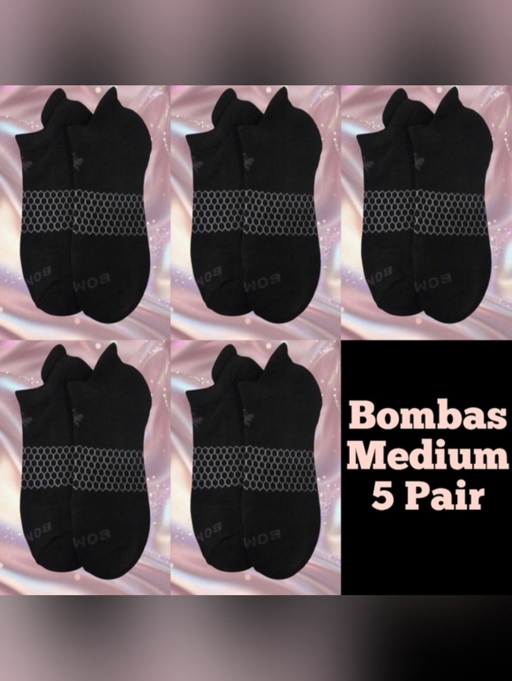 Bombas Ankle Socks Medium 5 Pair Unisex Womens & Mens Honeycomb Black/Grey BNWT